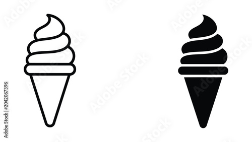 Photos Soft serve ice cream cone icon set featuring outline and solid black graphic des