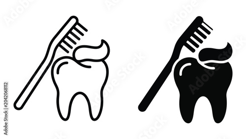 Tableau sur toile Toothbrush and toothpaste icon set with tooth graphic for dental hygiene and ora