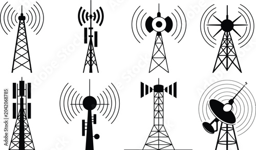 Radio antenna and telecommunication tower vector