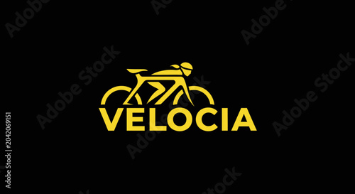 Velocia Cycling Brand Logo on Black Background Depicting a Bicycle Rider in Action