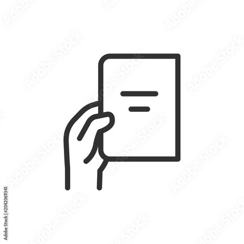 Foto Hand holding document, linear style icon