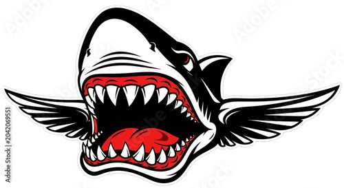Tableau sur toile Winged Shark Head with Open Mouth.