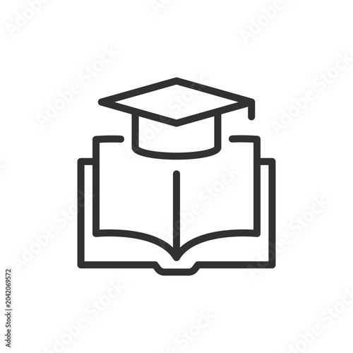 Fotografija Open book with graduation cap, linear style icon
