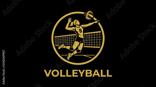 Volleyball Action Silhouette On A Black Background Gold Design Championship Inspired