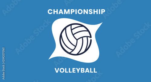 Volleyball Championship Badge Design, Vector Illustration, Sports Graphic, Blue and White