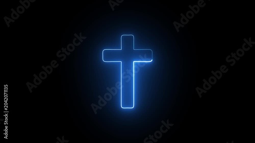 Blue neon christian cross seamlessly looping 4k animation background.