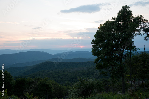 Sunset view from The Point Overlook at Shenandoah National Park in Virginia during June 