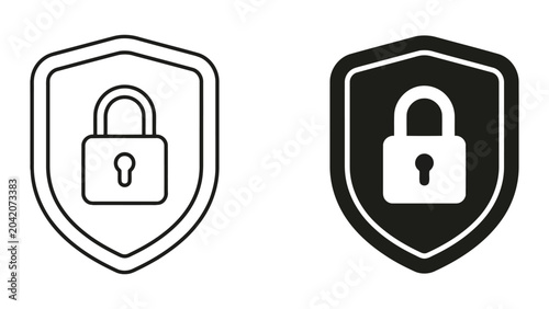Fotografía Shield with keyhole icons in outline and solid black styles for data security an