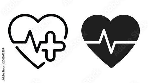 Heart with EKG pulse and medical cross symbol for cardiology and health monitoring