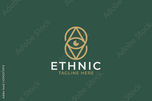 mystic ethnic eye logo design template with minimalist lineart sacred geometry circle and triangle for spiritual occult brand