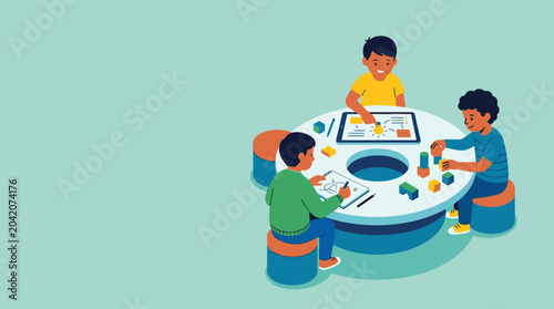 Children playing and learning together at a round table