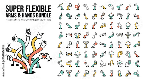 Photos Super flexible arms and hands bundle, unique stretchable vector doodles and gest