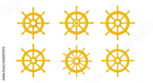 Quadro su tela Yellow ship helm wheels nautical icons.