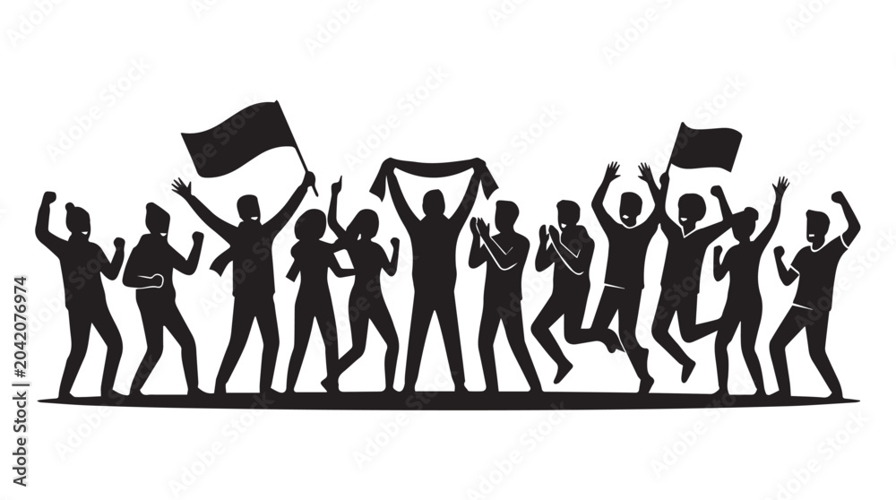 Obraz premium silhouette vector of a group of football supporters 07