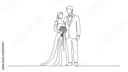 Foto A loving couple in formal attire stand together on their wedding day