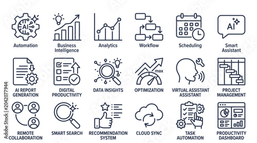 AI-powered business solutions including automation, analytics, workflow, and smart assistant technologies