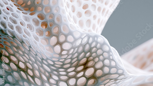 Artificial skin regenerative scaffold with uniform porous cellular structure, engineered for tissue transplantation and reconstructive medicine. Futuristic bioengineering concept for wound healing.