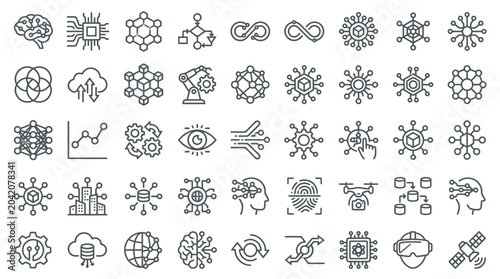 Collection of Modern Technology and Artificial Intelligence Icons Representing Innovation and Digital Concepts