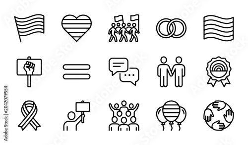 Foto LGBTQ+ Pride Icons Set: Equality, Love, Protest, Celebration Vector Graphics