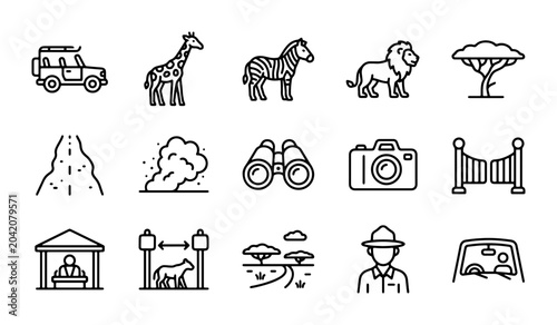Quadro su tela Safari Icons Set: Wildlife, Vehicles, and Adventure Graphics, Vector Art