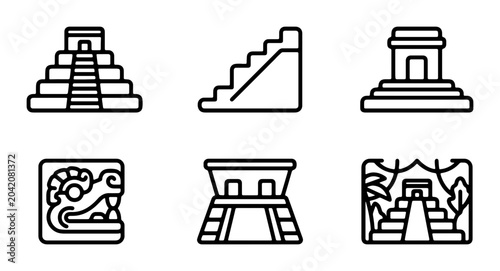 Фотография Ancient Mesoamerican Architecture Icons, Mayan Pyramid & Temple Symbols, Stone C