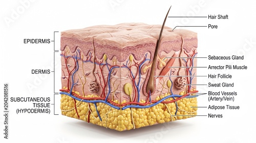 Photos Labeled Human Skin Layer Cross-Section 3D Anatomical Diagram
