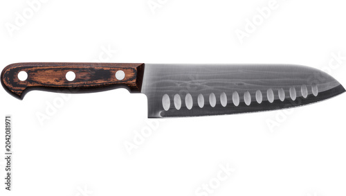 Cuadro en lienzo Santoku kitchen knife with wooden handle and dimpled blade