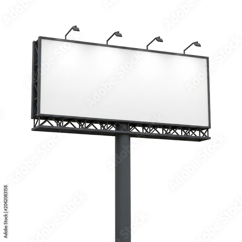 Blank billboard sign on metal pole for advertising