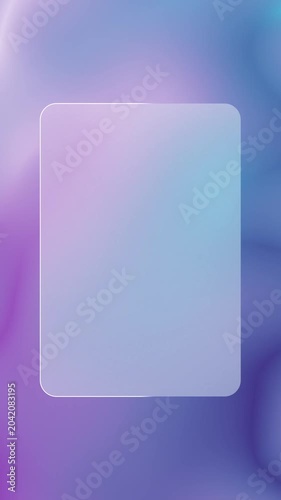 Vertical video with a soft moving gradient behind a blank frosted glass card, minimal glassmorphism template with copy space for custom text 3D animation