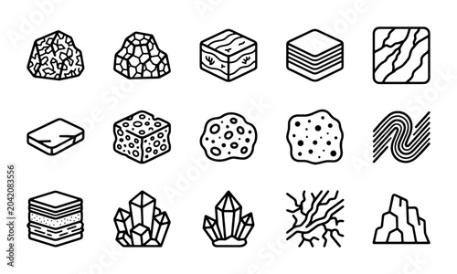 Photos Geology Icons, Rock Formations, Mineral Samples, Crystal Structures, Geological