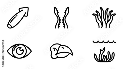 Bild auf Leinwand Marine Life Icons Set, Ocean Creature Symbols, Underwater Plant Graphics, Nautic