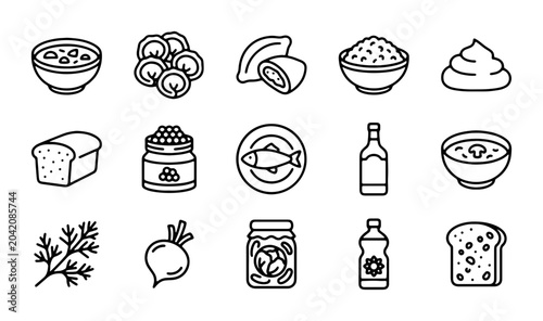 Photos Russian Food Icons Set, Traditional Cuisine Vector Graphics, Culinary Symbols Co