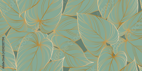 Foto Abstract art vintage colors tropical line art leaves seamless background vector