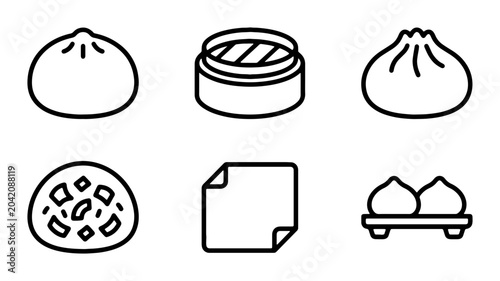 Bild auf Leinwand Chinese Dumpling Icons, Steamed Bao Buns, Dim Sum Vector Set, Asian Food Graphic