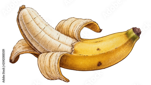 Obraz na płótnie Partially peeled ripe yellow banana with brown spots