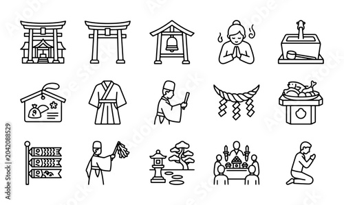 Fotografie Japanese Shinto Icons, Sacred Torii Gate, Prayer, Shrine Elements, Religious Sym
