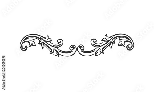 Hand drawn vector abstract outline,graphic,line vintage ornament art nouveau frame border and divider in drawing elegant style.Elegant decoration vintage outline design isolated.Floral ornament border