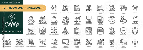 Cuadro en lienzo A collection of Procurement Management icons set with editable stroke, including supplier, businessman, leader, discussion, sourcing, purchasing, negotiation