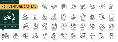 Εκτύπωση καμβά A collection of Venture Capital icons set with editable stroke, including fund, shareholder, market