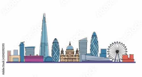 Stylized skyline illustration featuring iconic modern and historical buildings