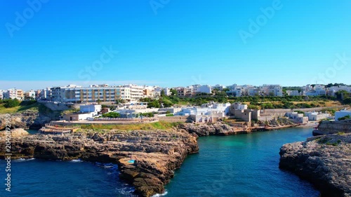 Polignano a Mare - Italy, Apulia - sideways aerial view along the coast