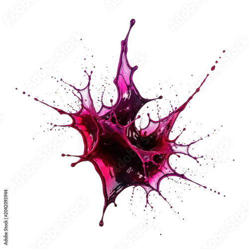 Vibrant pink and purple abstract liquid splash with flowing tendrils isolated on black isolated on a transparent background