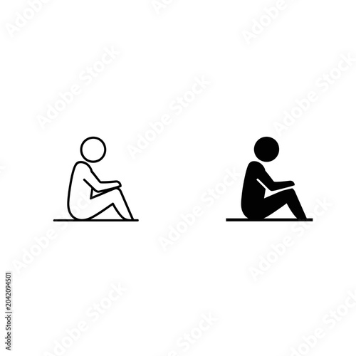 People sitting icon set, outline and solid, white background