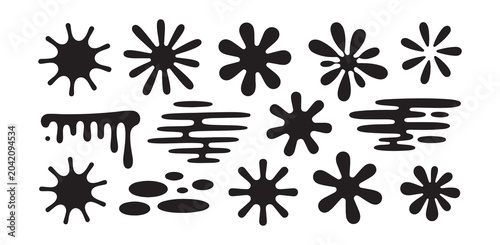 Obraz na płótnie Collection of Black Hand Drawn Ink Splats and Star Shapes