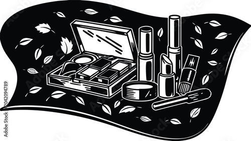 It seems there was a mistake in providing an for analysis. however, based on the filename hint 'luxury halloween cosmetics flat lay with black sil', i'll generate metadata for a hypothetical that