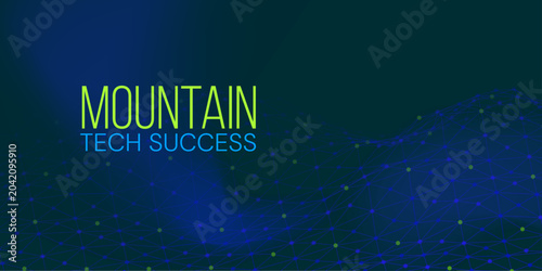 Gradient abstract scene with tech success mountain and glowing green highlights