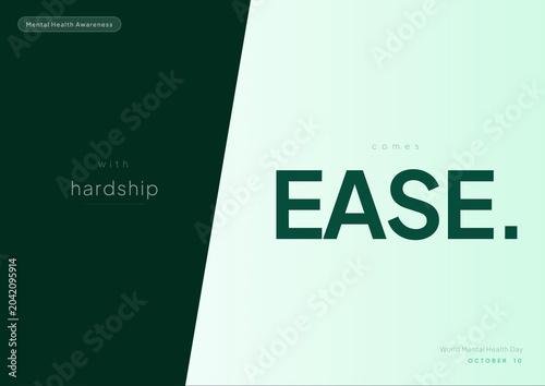 Photos World Mental Health Day Minimalist Poster Green Mint October 10, quote: with hardship come ease
