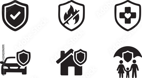 General Insurance Protection And Safety Icons For Risk Management Solutions