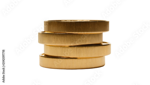 Stack of four gold coins with reeded edges