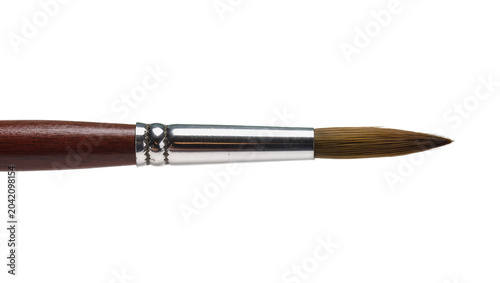 Photos Round tip artist paintbrush with brown wooden handle and silver ferrule
